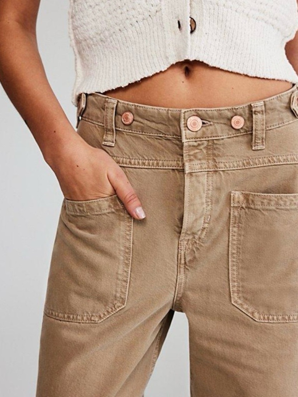 We The Free Khaki High-Rise Wide Leg Pants - Picture 2 of 6